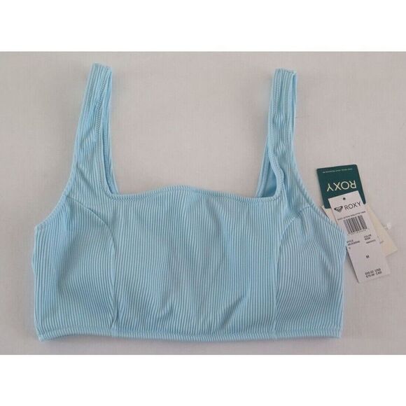 Roxy Women's Sz M Cool Blue Ribbed Active Tankini Sports Bra Bikini Top $56+ - Picture 1 of 2